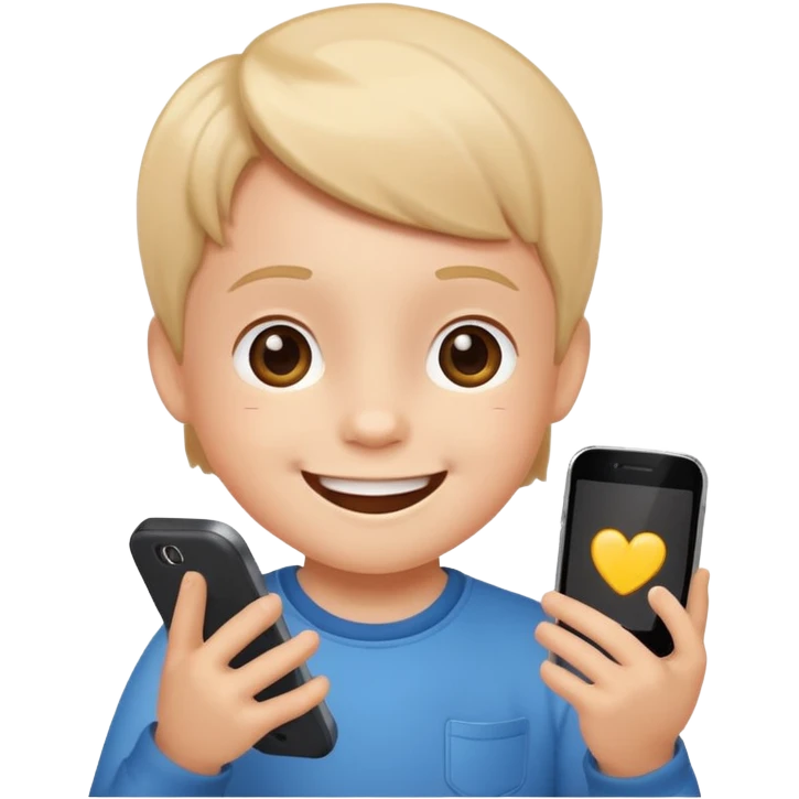 little kid playing with a phone emoji