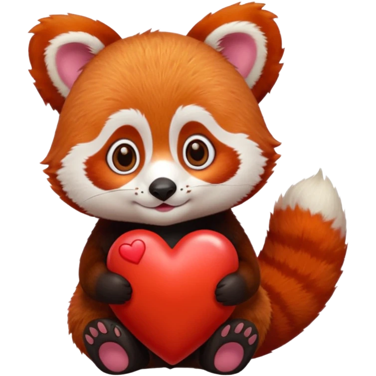 red panda holding a red emoji heart emoji