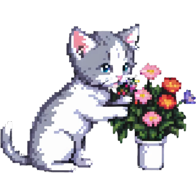 Kitten smells flowers emoji