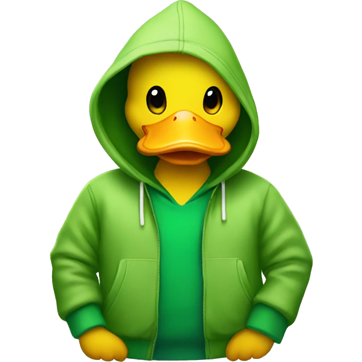Yellow duck wearing a green hoodie  emoji