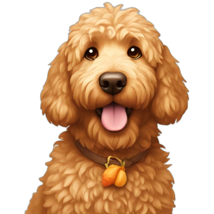 Golden doodle with a turkey emoji
