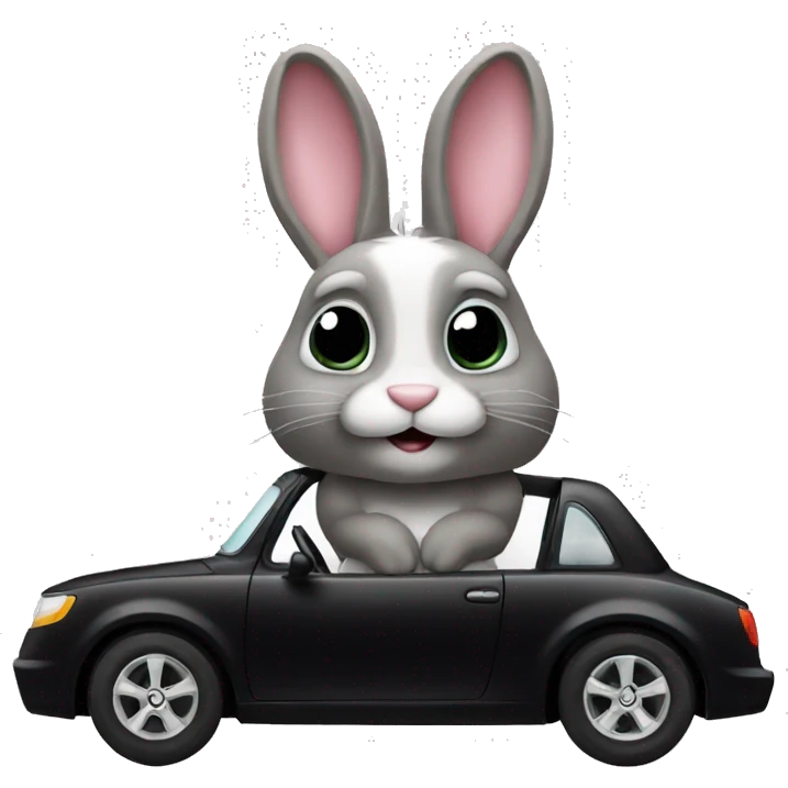 bunny driving a black car  emoji