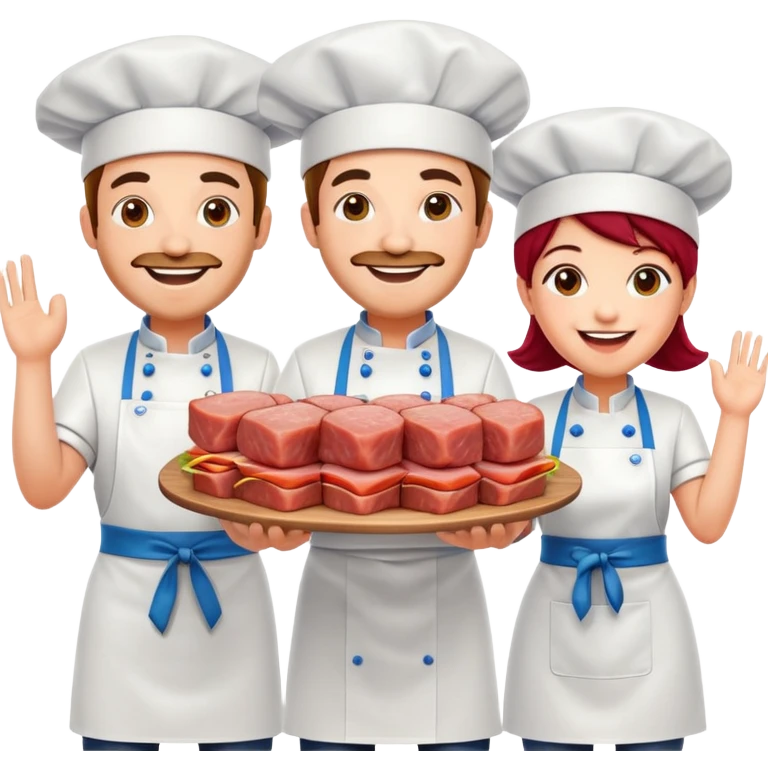 spam artists welcoming guests at a spam meat exhibition  emoji
