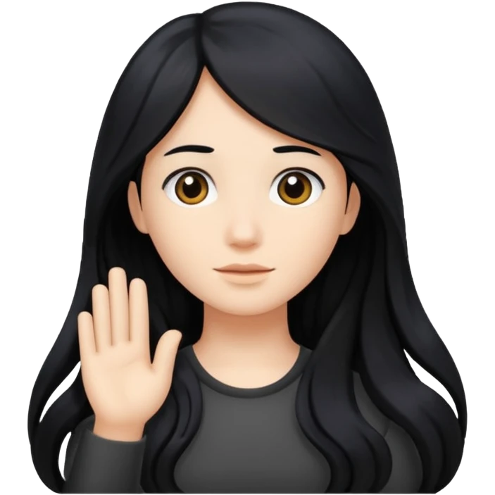 Long black hair little wave emoji