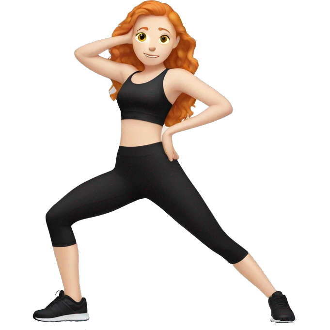 Ginger girl in black gym fit stretching  emoji