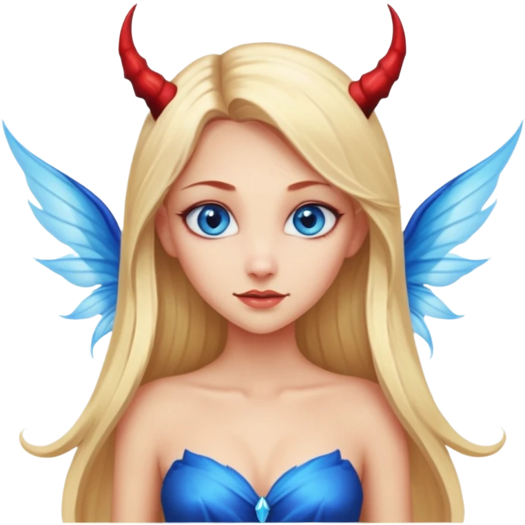 Pretty Long blonde straight hair, big blue eyes, devil fairy with big wings and isolated dress emoji