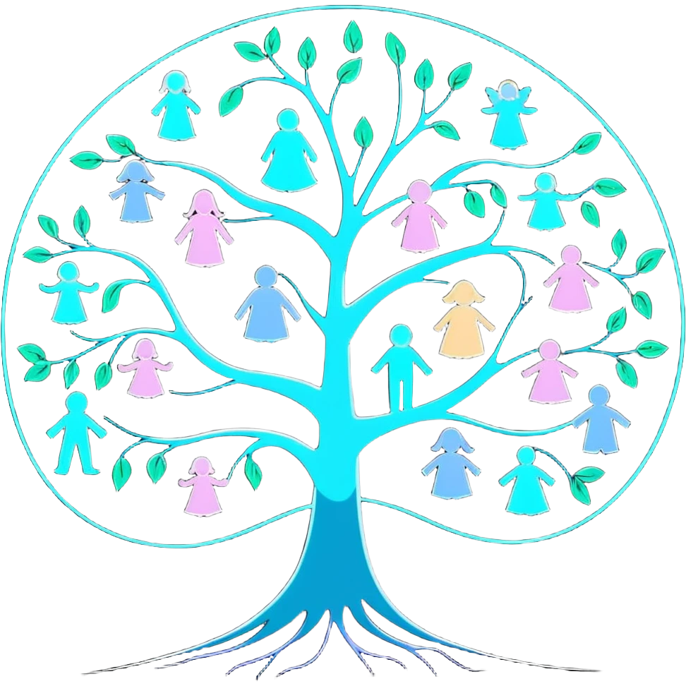 Luminous family tree with glowing portraits and ethereal translucent connecting lines floating in dreamlike space emoji