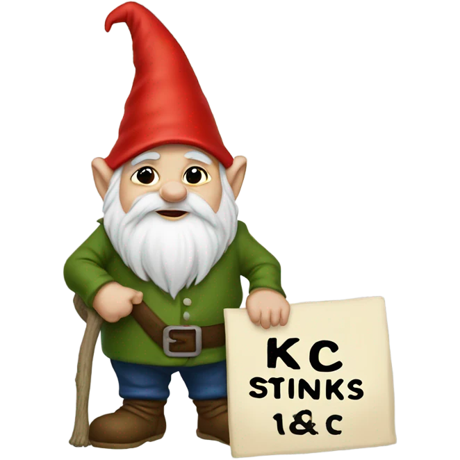 Gnome with sign saying KC stinks emoji