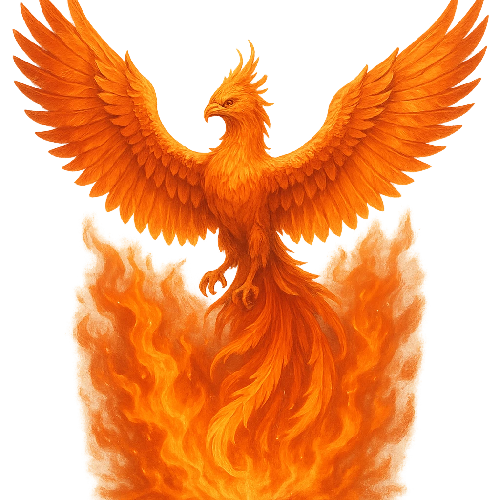 phoenix, majestic, fiery wings, rising from flames, fully depicted emoji