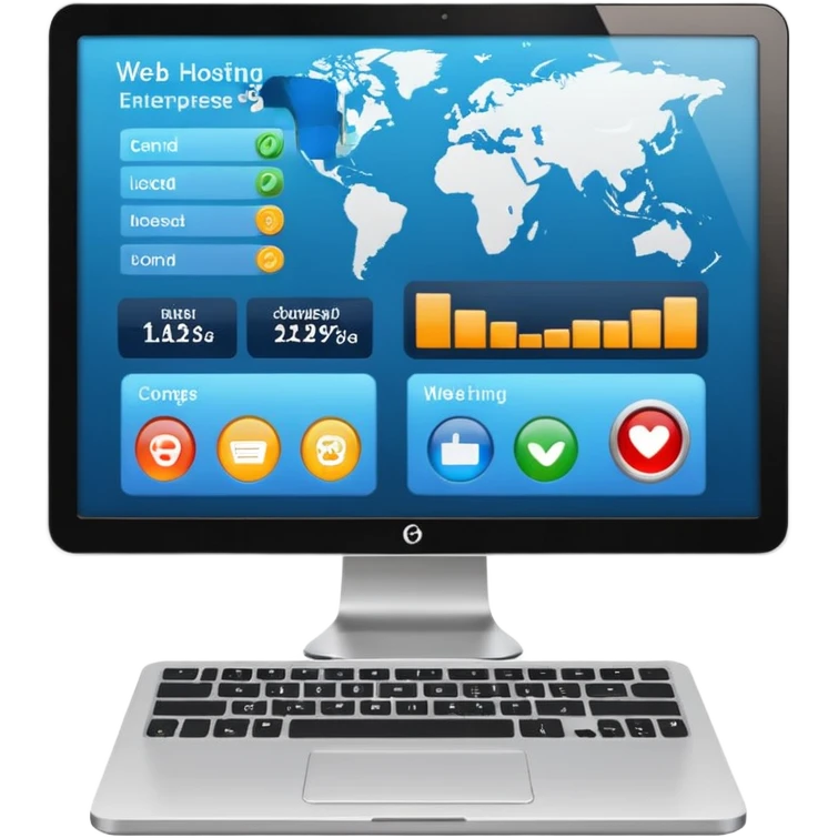 web hosting enterprise plan, ordinateur avec logo d'entreprise emoji