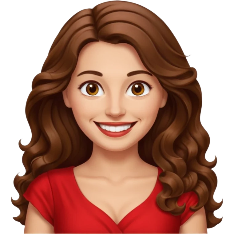 40 yr croatian woman, long wavy brown hair, big smile, side part, 
 emoji