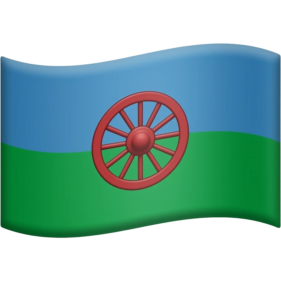 flag with blue top and green bottom horizontal, red wagon wheel in the middle emoji