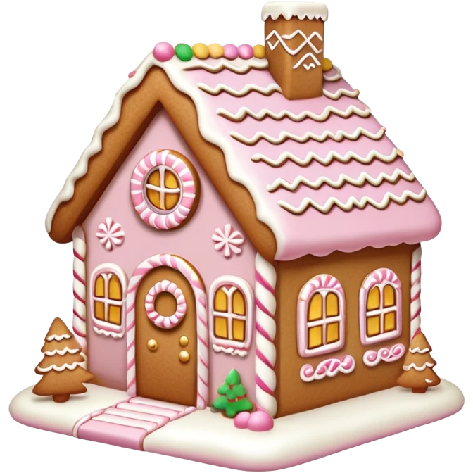 light pink and gold and white gingerbread house emoji
