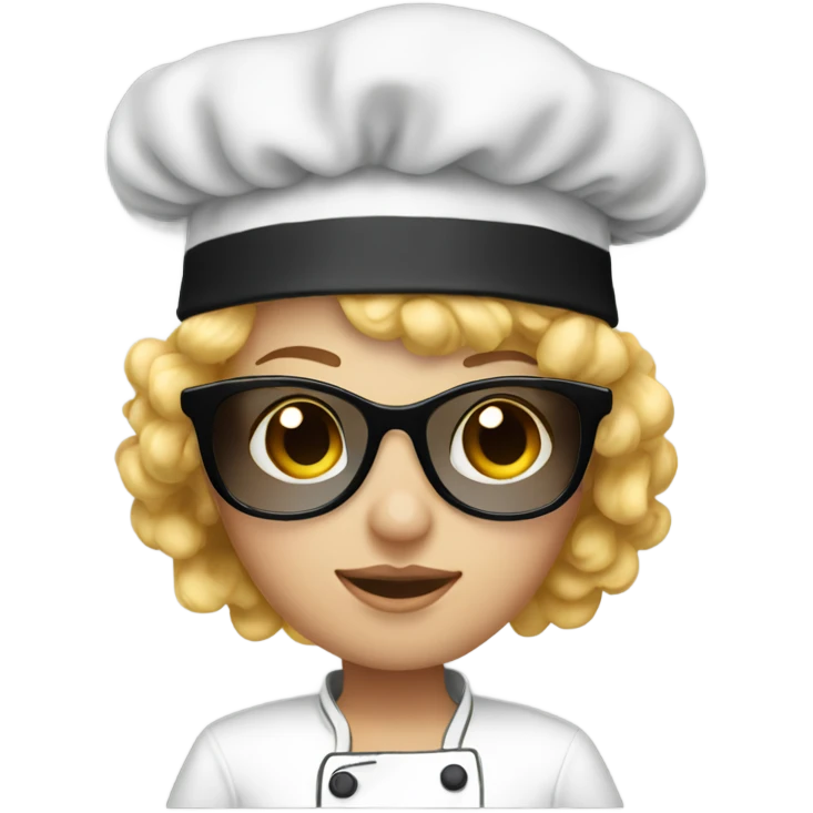 young white woman, with blond curly hair, sunglasses and chef toque emoji