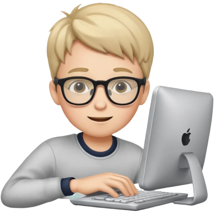 Boy with glasses playing on his computer emoji