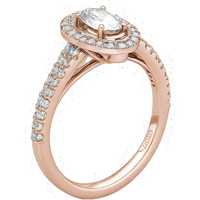 Rose gold wedding band with halo oval diamond  emoji