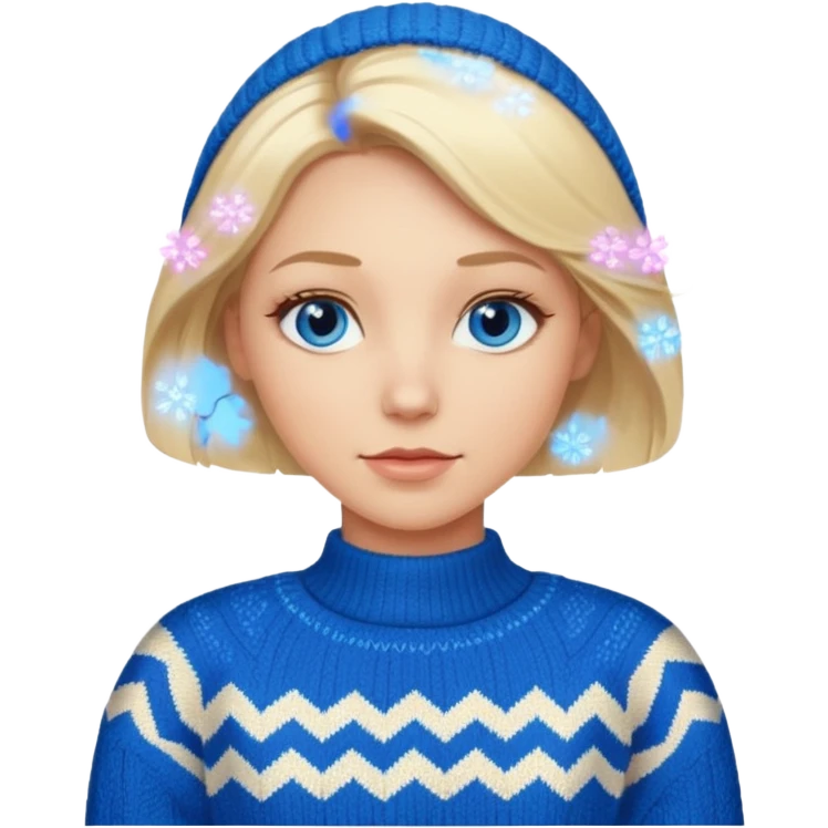 Mujer blanca rubia ojos azules atractiva y jersey de invierno emoji