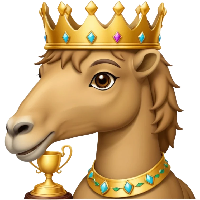 dromedary with a crown on its head and a trophy with #1 on it emoji