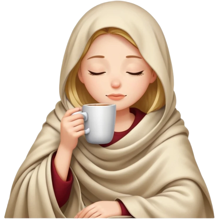 girl inside a blanket sipping coffee eyes closed emoji