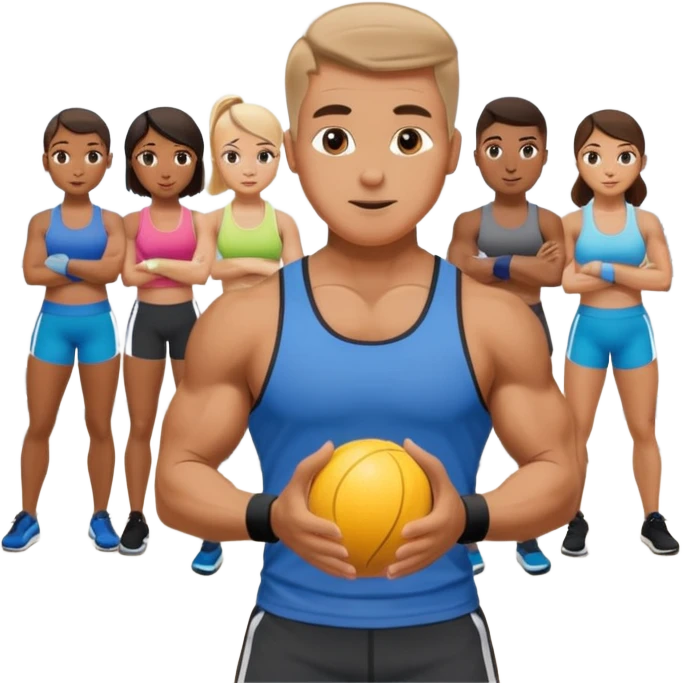 the personal trainer teaching students at the gym. the students are making some points emoji