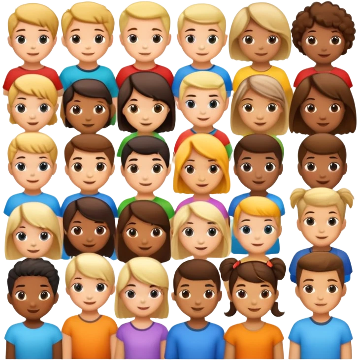 different children's hairstyles, cheerful and diverse emoji