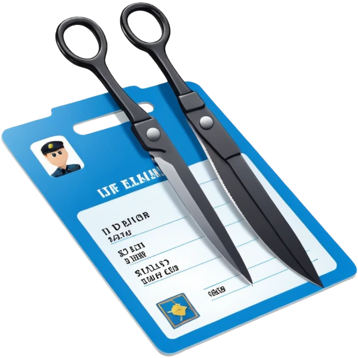 Floating black Scissors cutting in half an idf soldier ID card with a little chip in 2 parts emoji