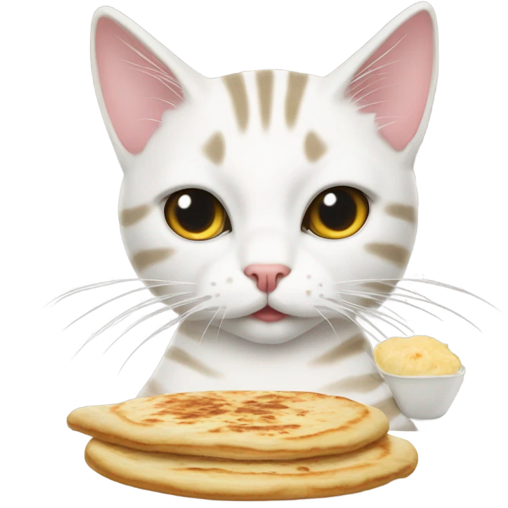 White tabby cat eating pupusas  emoji
