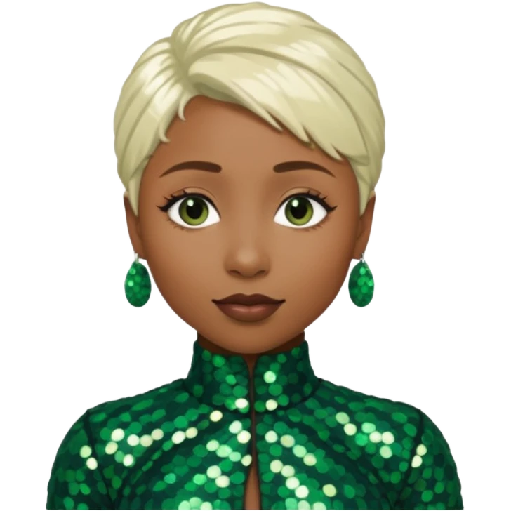 Cynthia Erivo with platinum blonde hair, dark green sequin outfit emoji