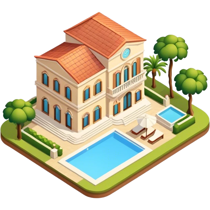 Italian villa resort hotel, isometric exterior  emoji