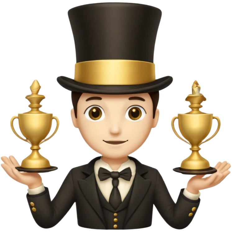 many hands in one, a top hat with a gold stripe, a golden hourglass, papers, a cup

 emoji