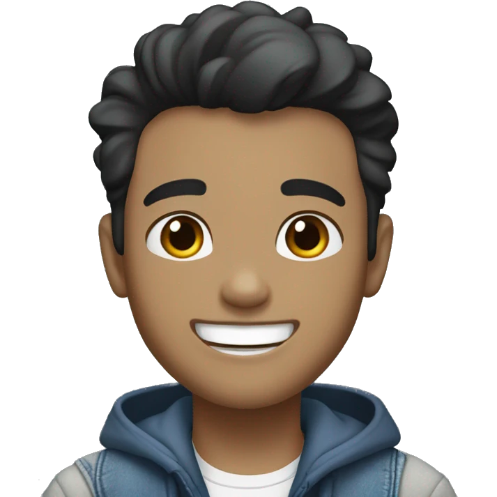 boy, 35 years old, black short hair, gray jacket, white skin tone, blue jeans, laughing emoji