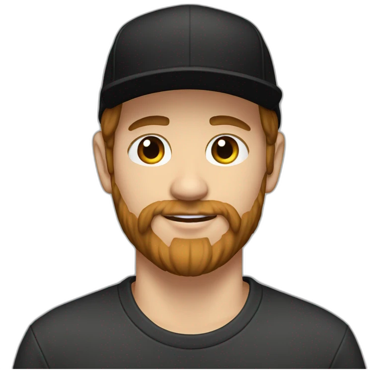 young white man with long hair, a black cap and a brown beard. he wears earrings emoji