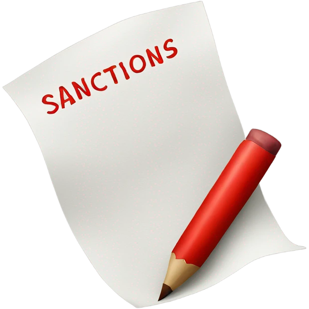 a piece of paper with a red inscription sanctions emoji