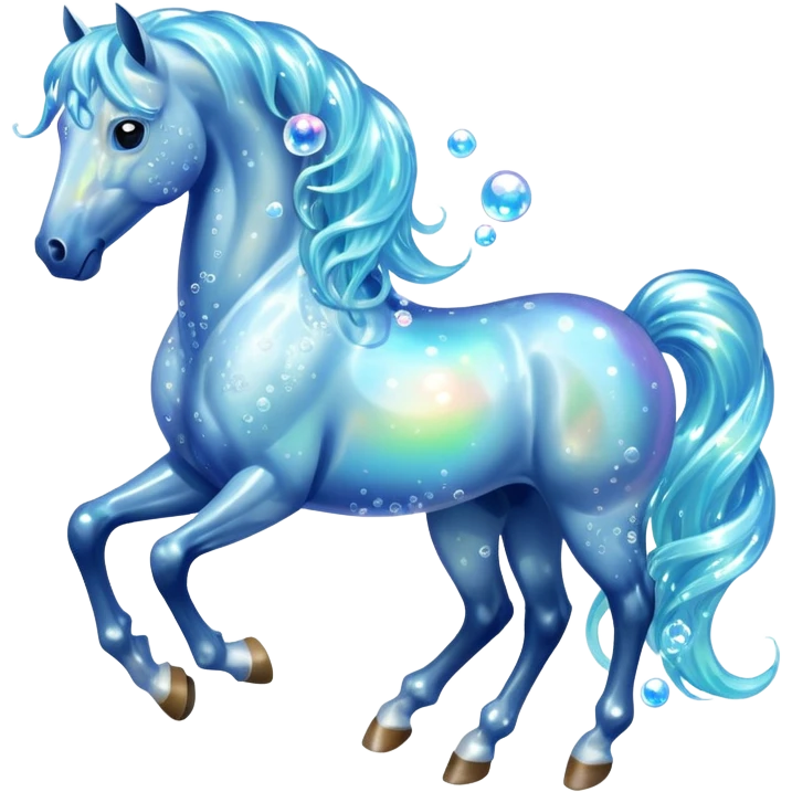 A magical horse made entirely of transparent bubbles and water, with a flowing mane of small bubbles emoji
