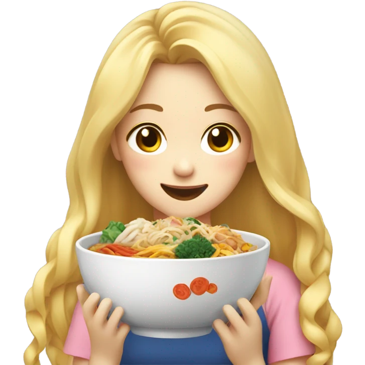  Blonde long hair girl eating Korean food emoji
