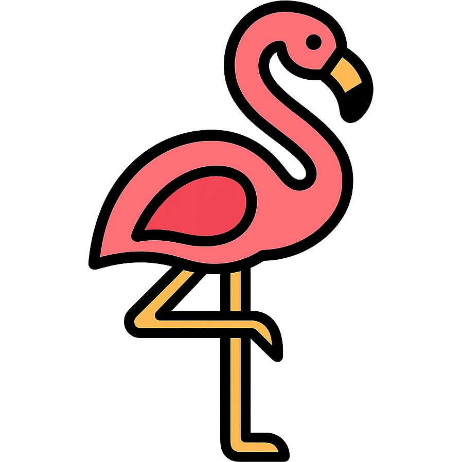 flamingo with a curved neck, color icon style emoji