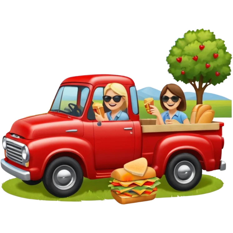 People having a picnic in the back of a red pick up truck emoji