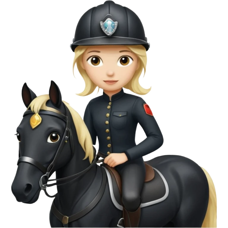 Blonde girl riding a black horse emoji