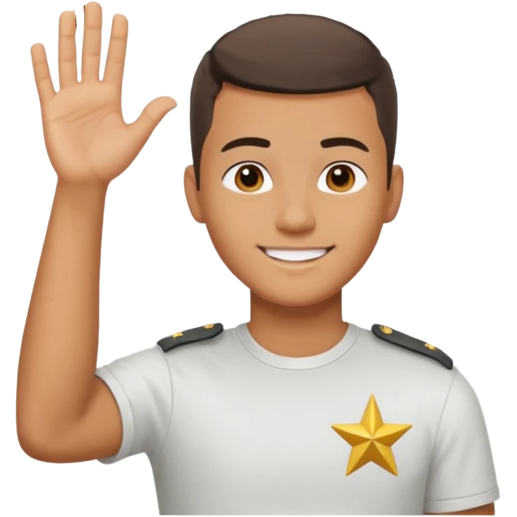 joven trigueno corte de pelo militar sonrisa bonita mano arriba emoji