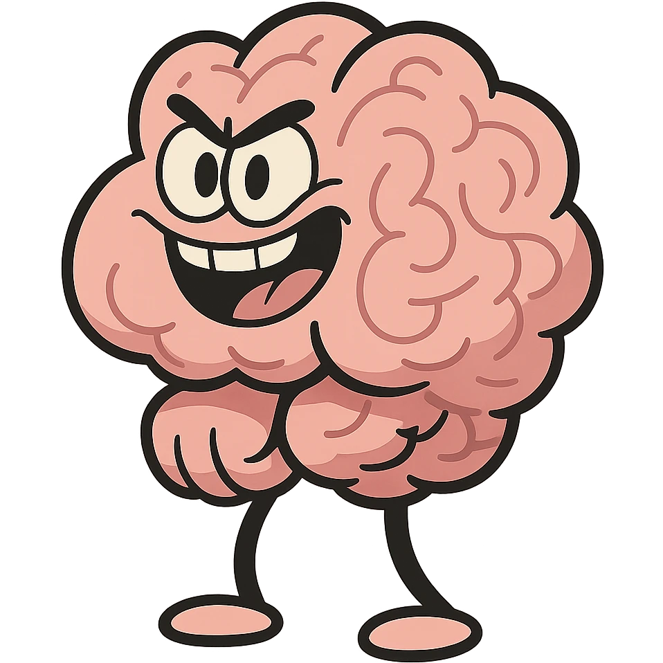 a cartoon brain in the shape of a fist, playful and expressive emoji
