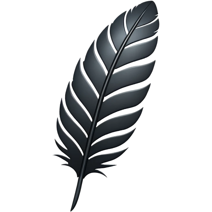 Emoji style, gothic feather made of layered black metal plates, sharp clean silhouette, industrial futuristic design, subtle metal texture, no glow, no neon, flat minimalist emoji, centered, transparent background emoji