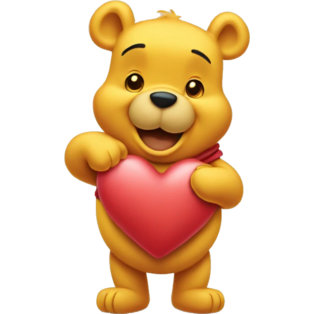 Winnie the Pooh holding a heart emoji