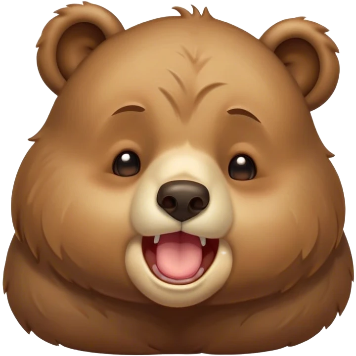 Cinematic Cute Yawning bear cub Portrait Emoji, Head tilted slightly with a dramatic, wide-open yawn, showcasing a soft, plush dark brown fur with drooping ears, round eyes barely open in drowsy contentment, Simplified yet irresistibly adorable features, highly detailed, glowing with a soft, cozy glow, high shine, relaxed yet expressive, stylized with a touch of woodland charm, bright and endearing, soft glowing outline, capturing the essence of a sleepy yet affectionate bear cub, so drowsy it feels like it could lumber out of the screen and curl up for a nap! emoji