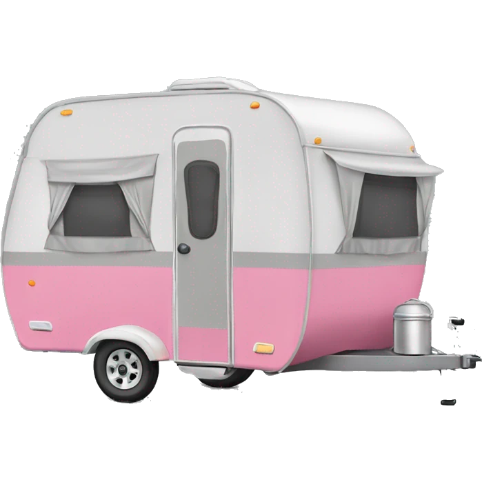 Realistic portable pink and gray camping trailer isolated.    emoji