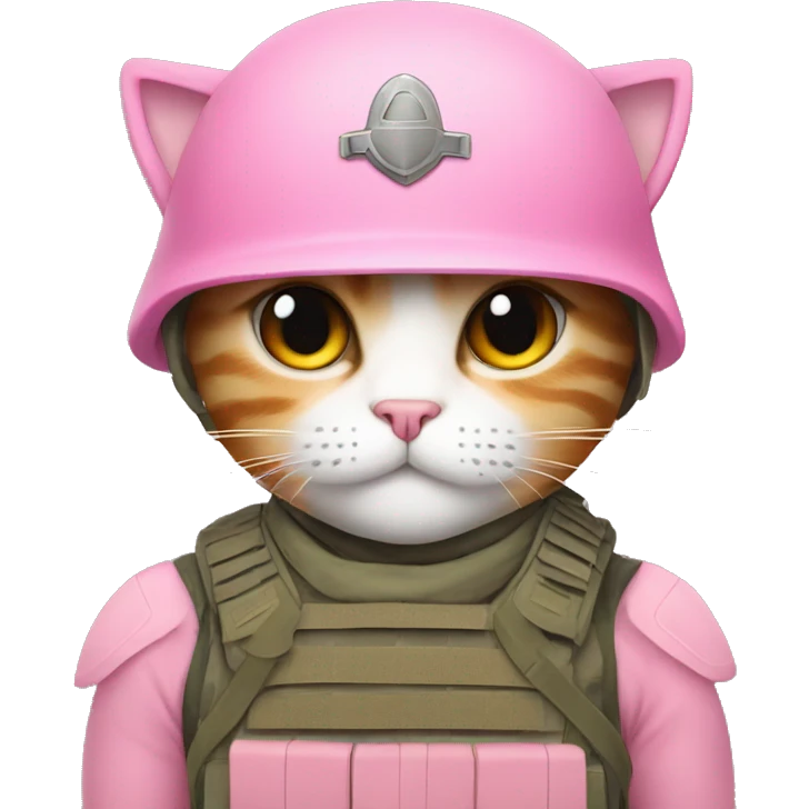 A pink cat with full army gear on emoji