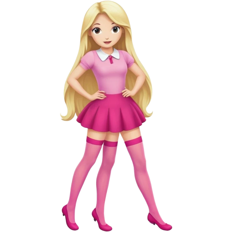 Blonde woman with long hair wearing pink stockings, posing emoji