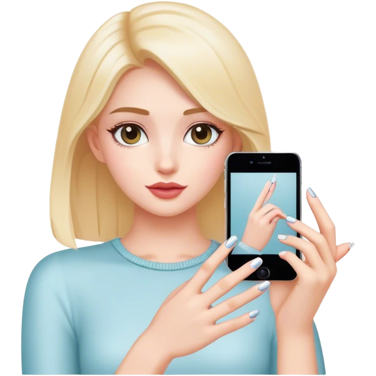 Girl takes photo her hand with new manicure emoji