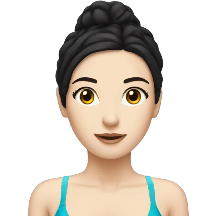 A beautiful vivacious, very full-bodied swim swimsuit, model with black hair and pale skin ￼ emoji