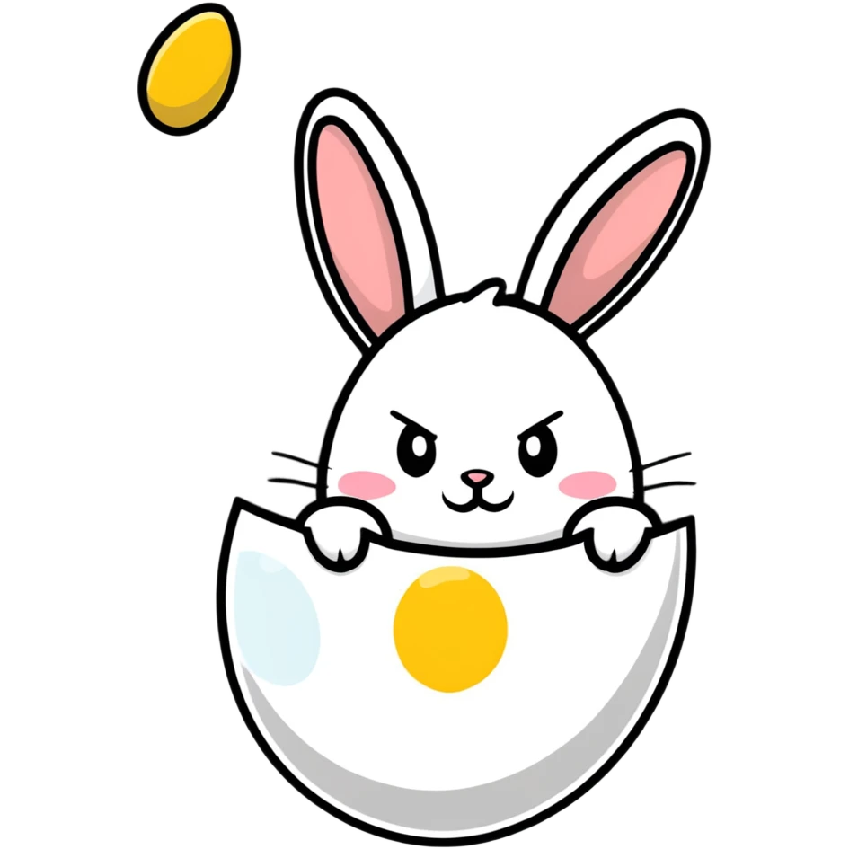 A white egg with bunny ears popping out emoji