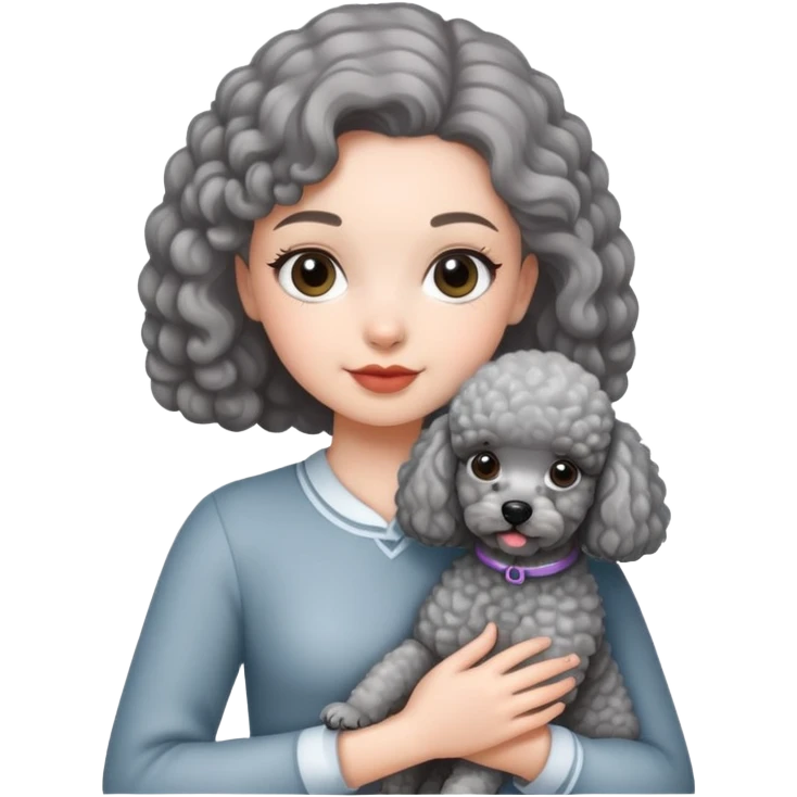 A girl holding a gray poodle emoji